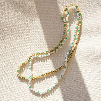 Mixed Gemstone Tennis Necklace Silver Plate
