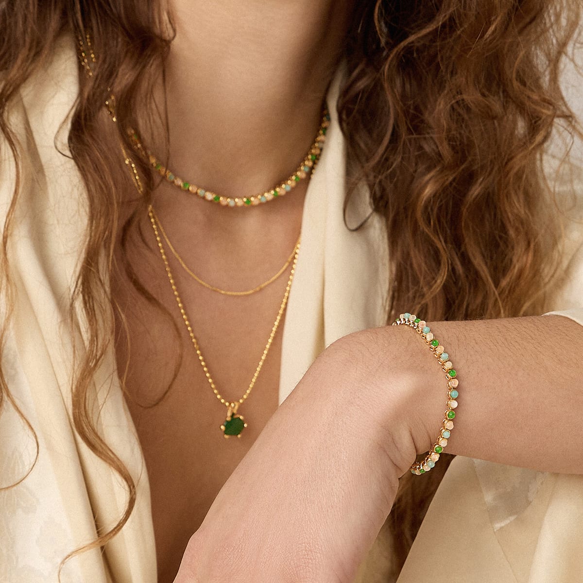 Mixed Gemstone Tennis Set 18ct Gold Plate