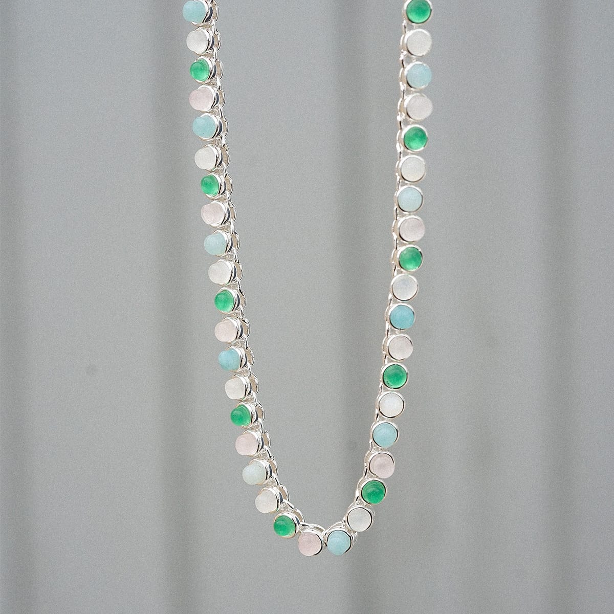 Mixed Gemstone Tennis Set Silver Plate