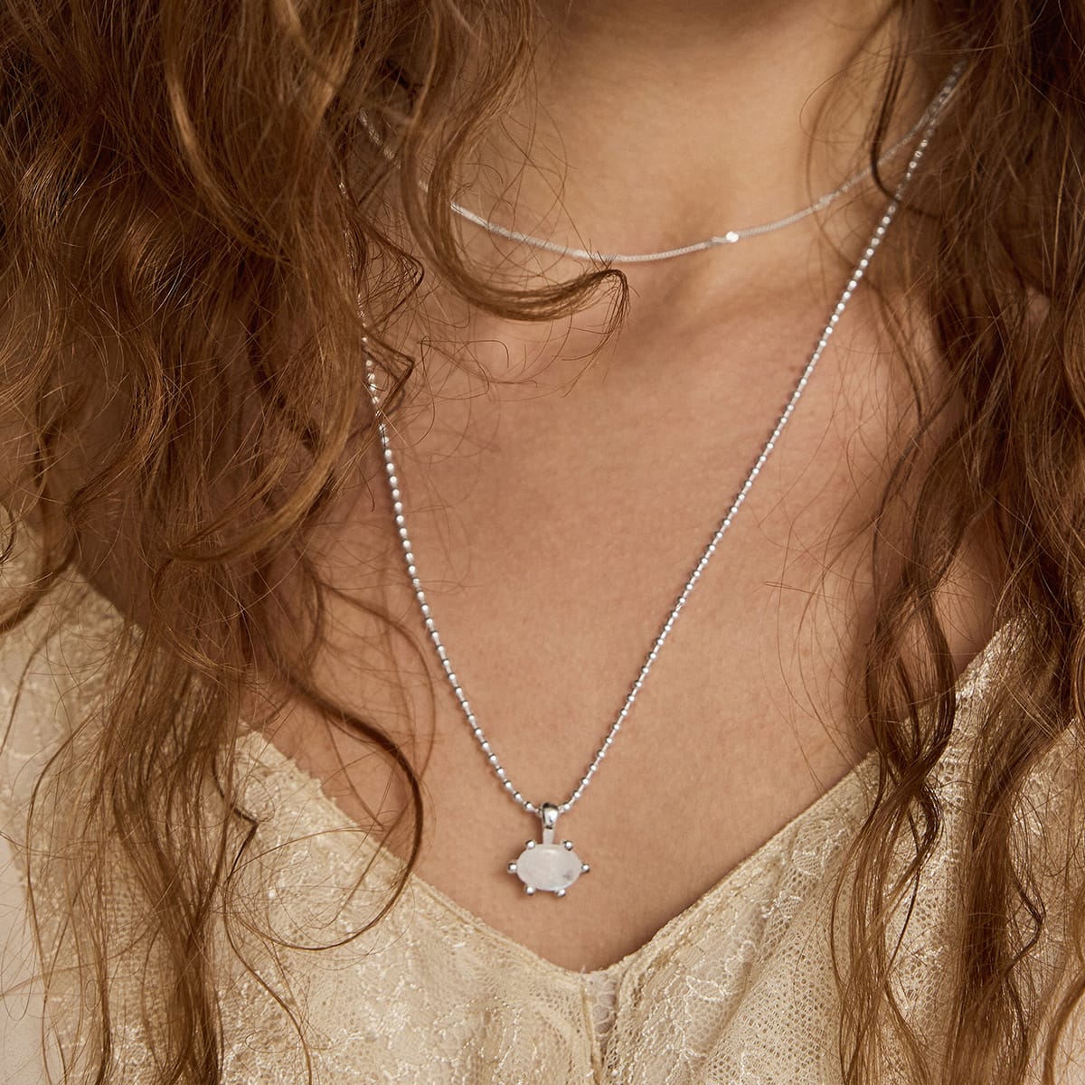 Moonstone Pendant Necklace Sterling Silver