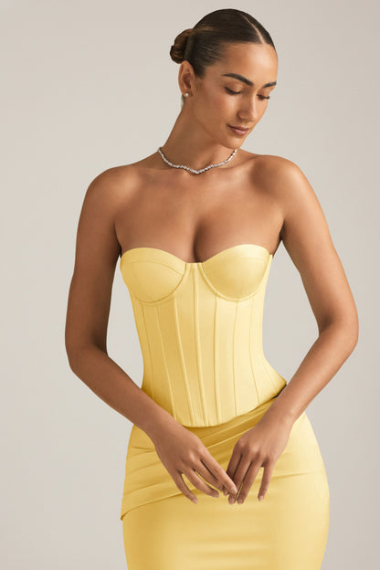 Satin Lace-Up Corset Top in Pastel Yellow