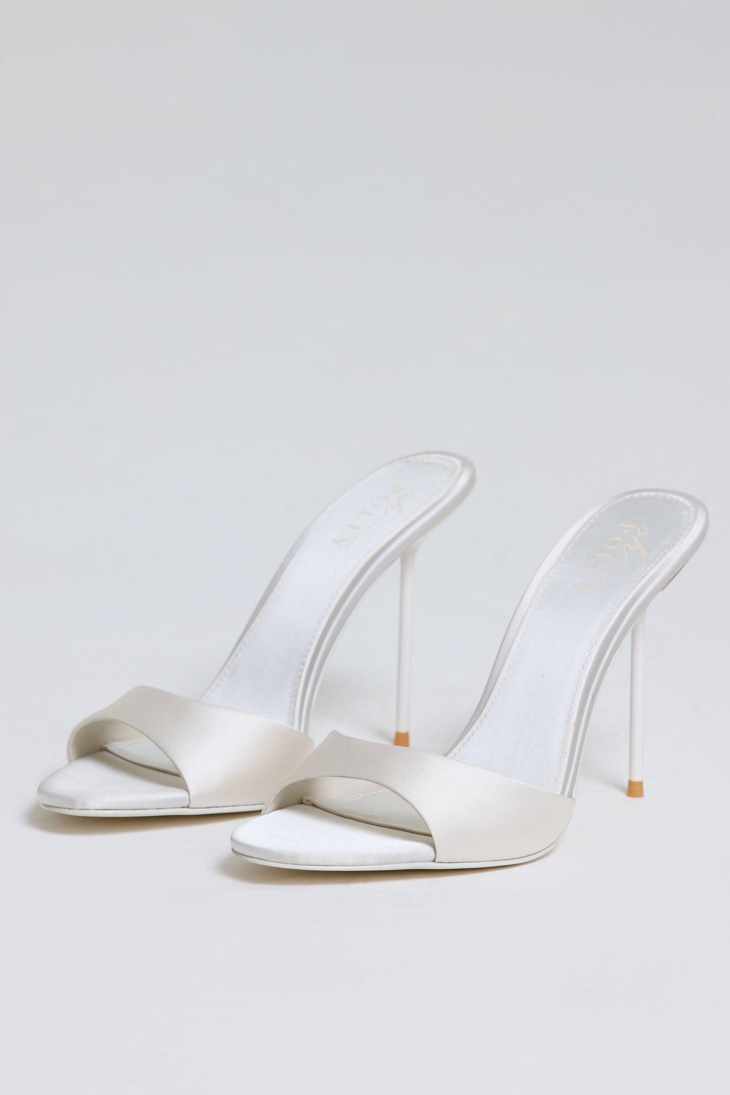 Satin Heeled Mule Sandal in Pearl White