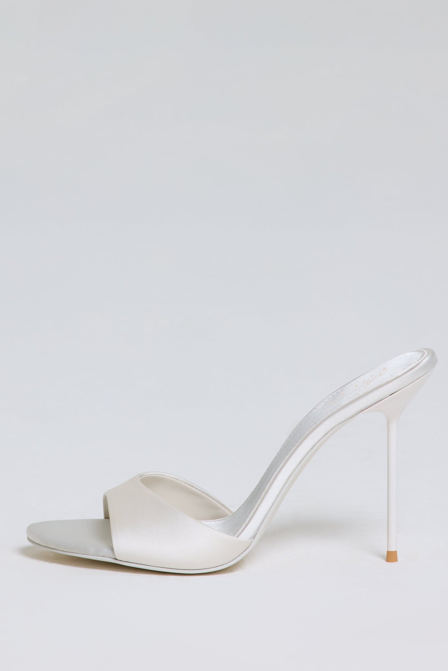 Satin Heeled Mule Sandal in Pearl White