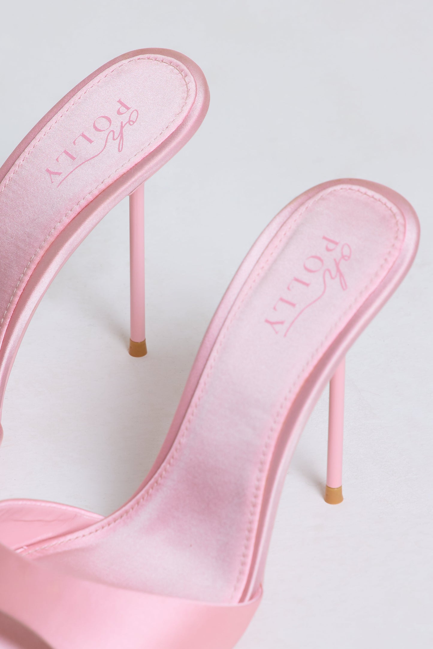 Satin Heeled Mule Sandal in Soft Pink