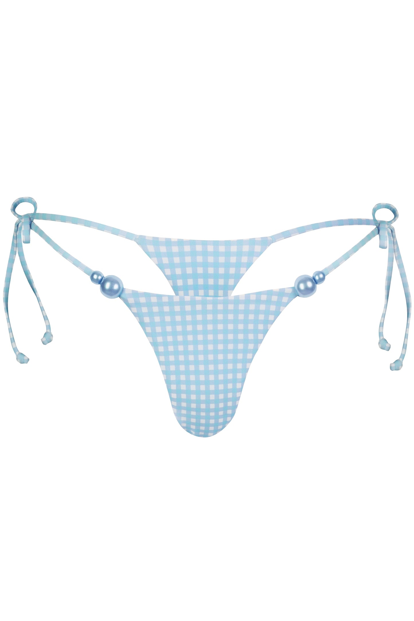 Side-Tie Thong Bikini Bottoms  in Blue Gingham Print