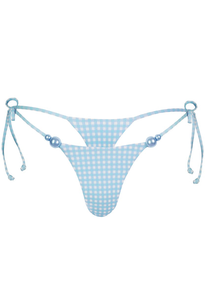 Side-Tie Thong Bikini Bottoms  in Blue Gingham Print