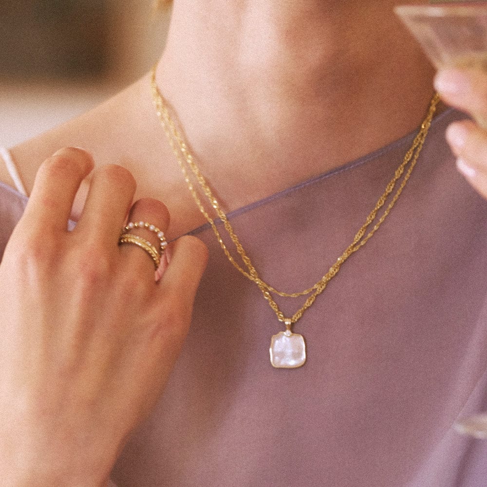 Organic Mother of Pearl Necklace Layering Set 18ct Gold Plate