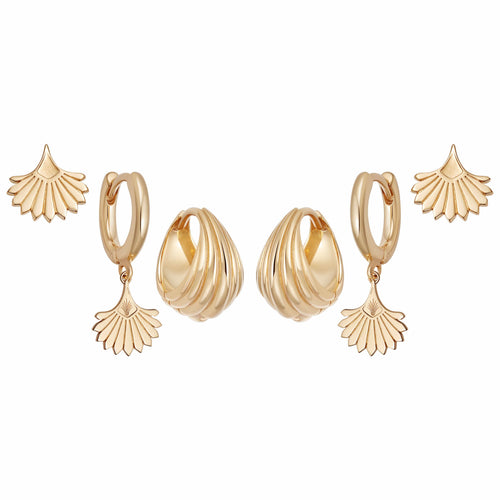 Palm Fan Earring Layering Set