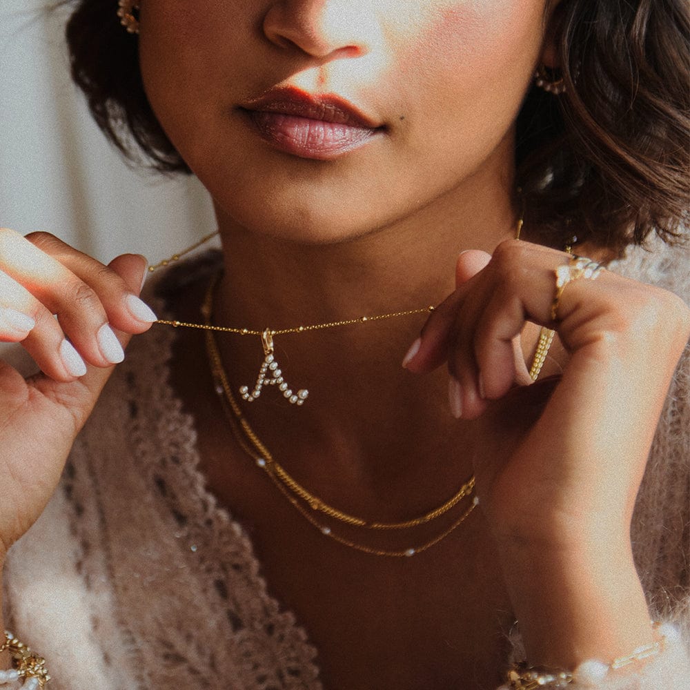 Pearl Initial Charm Necklace 18ct Gold Plate