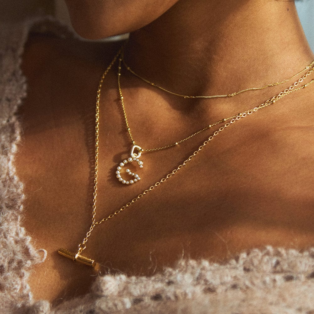Pearl Initial Charm Necklace 18ct Gold Plate