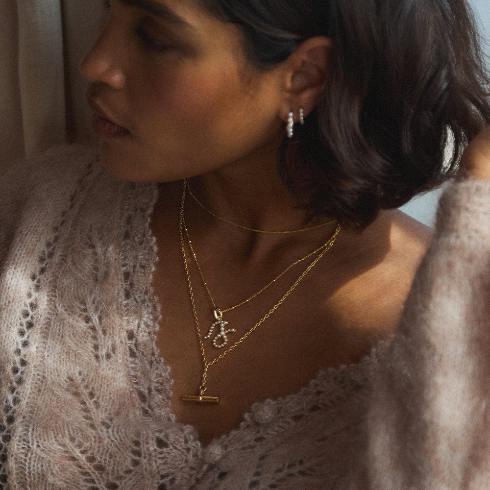 Pearl Initial Charm Necklace 18ct Gold Plate