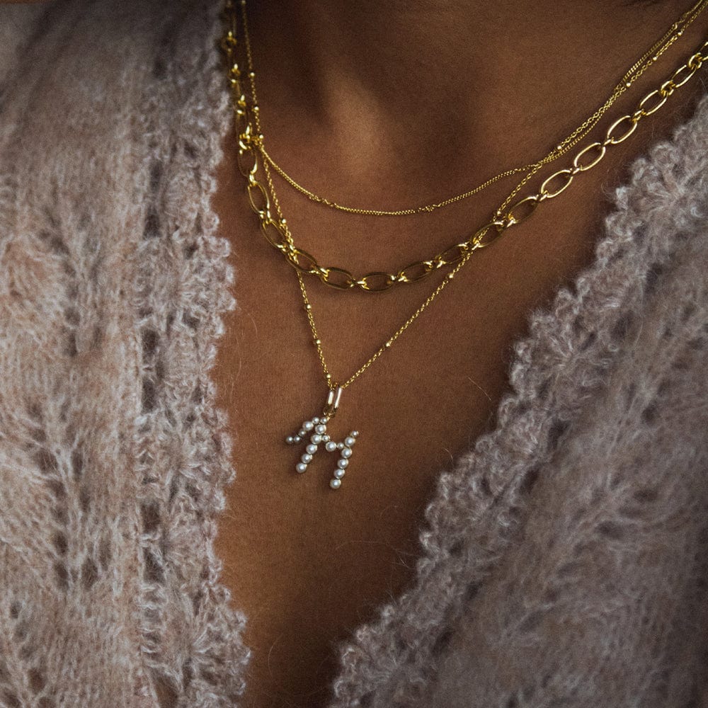Pearl Initial Charm Necklace 18ct Gold Plate