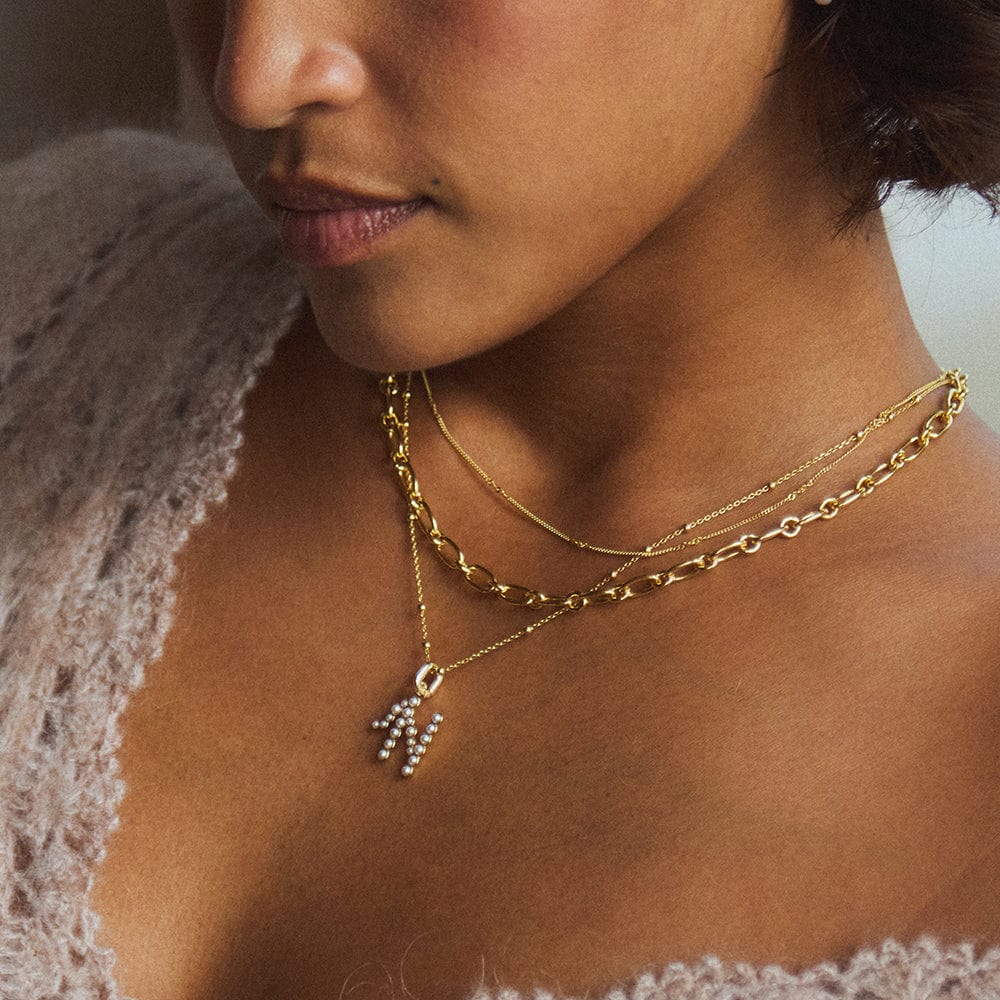 Pearl Initial Charm Necklace 18ct Gold Plate