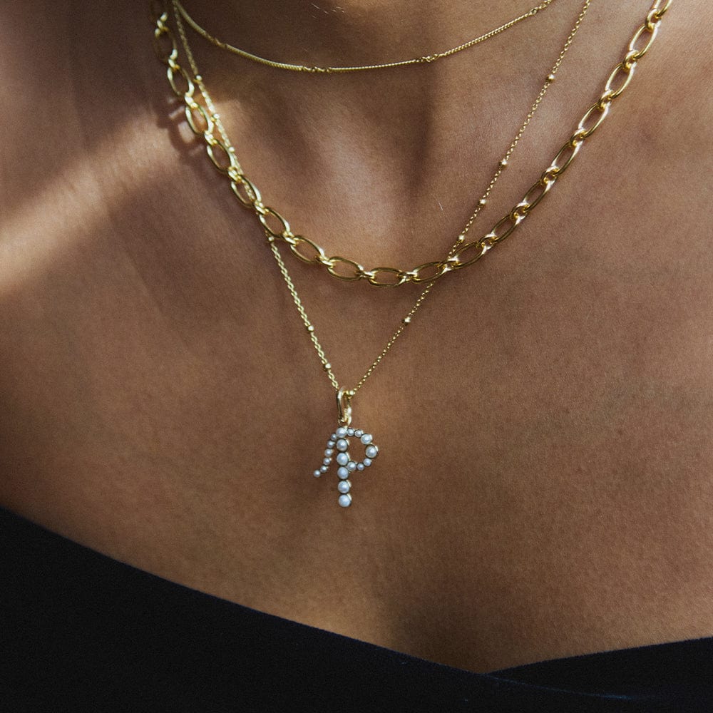 Pearl Initial Charm Necklace 18ct Gold Plate