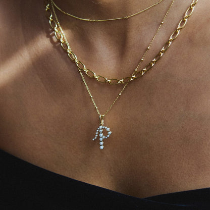 Pearl Initial Charm Necklace 18ct Gold Plate