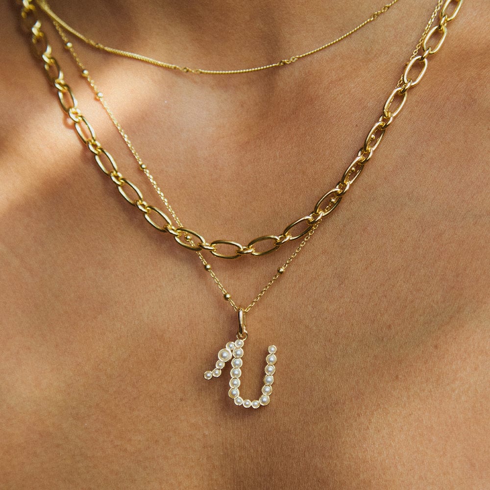 Pearl Initial Charm Necklace 18ct Gold Plate