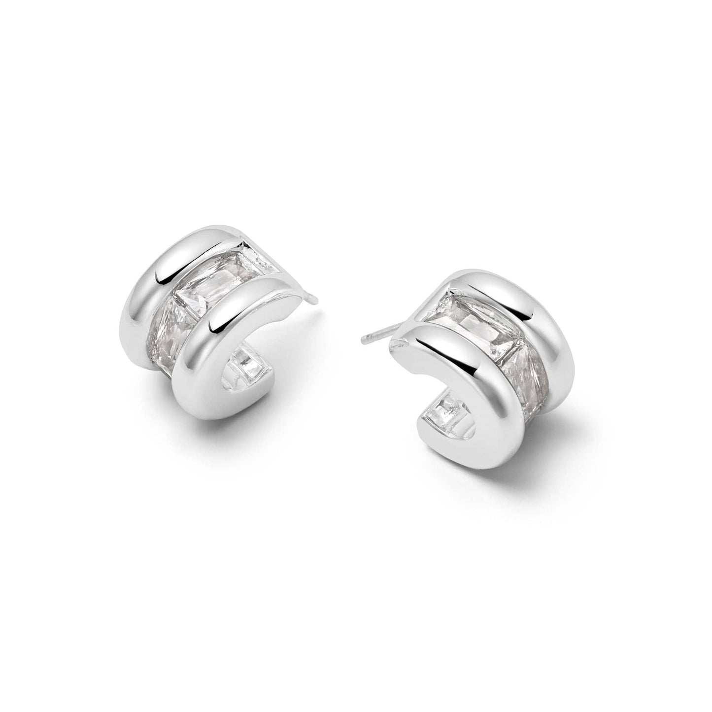 Polly Crystal Mini Hoop Earrings Silver Plate