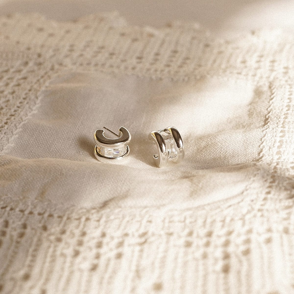 Polly Crystal Hoop Earrings Silver Plate