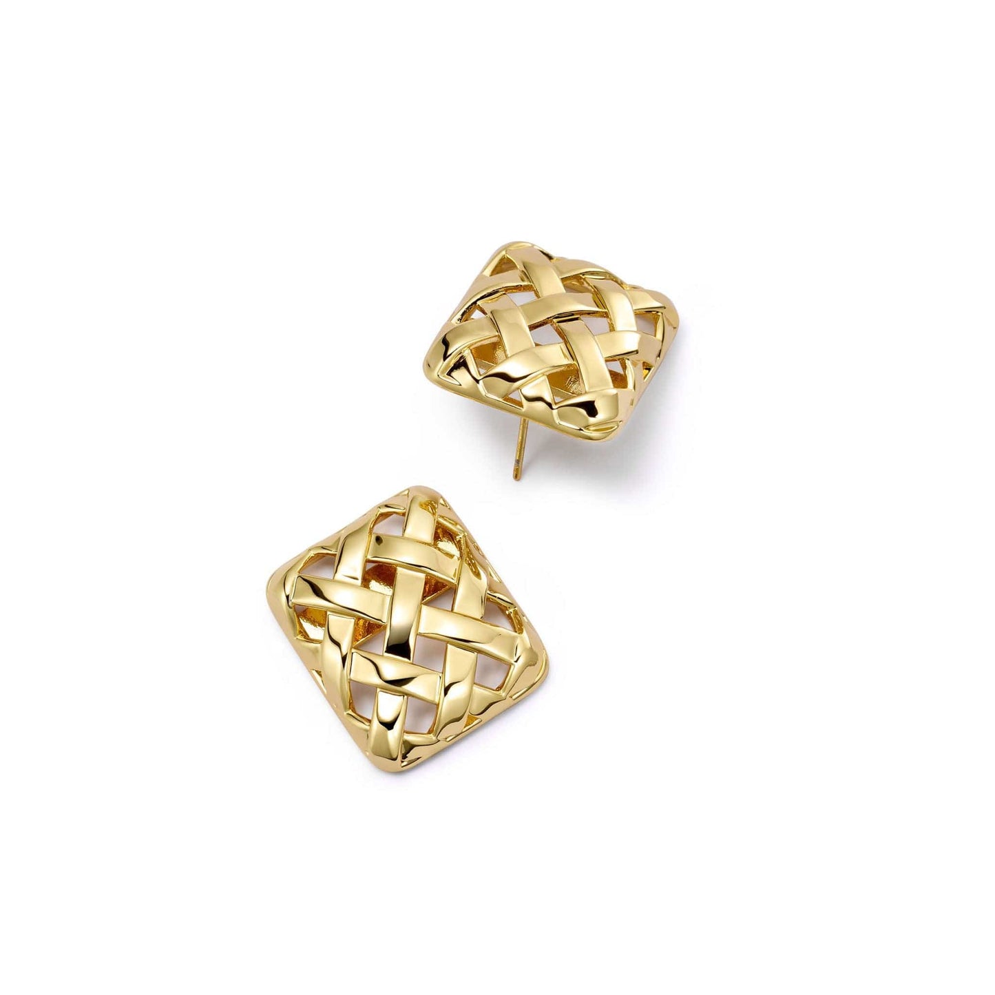 Polly Mini Woven Square Stud Earrings 18ct Gold Plate