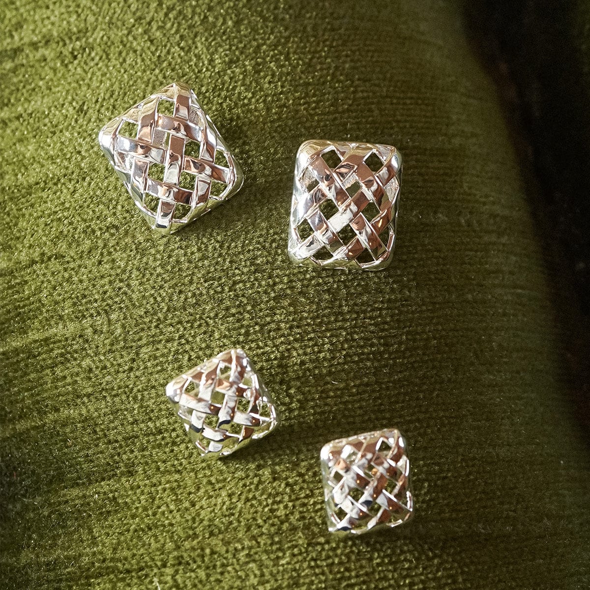 Polly Oversized Woven Square Stud Earrings Silver Plate