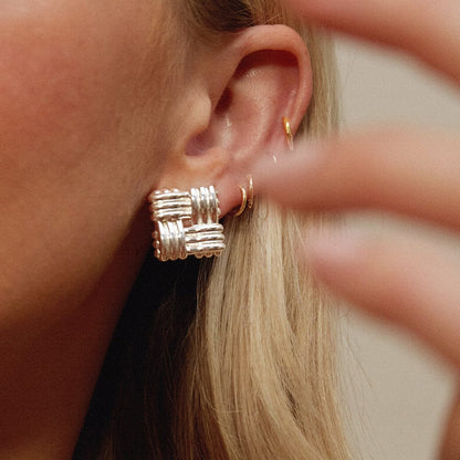 Polly Lattice Stud Earrings Silver Plate