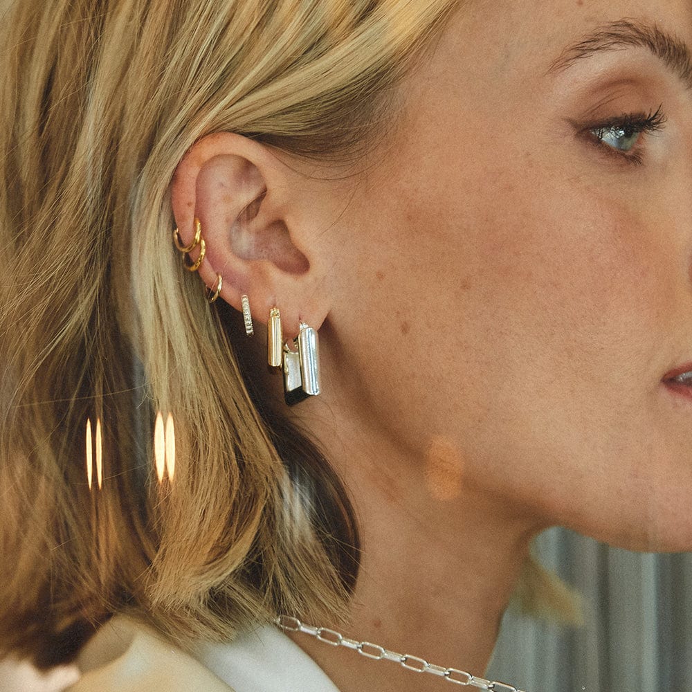 Polly Mini Chubby Square Hoop Earrings 18ct Gold Plate