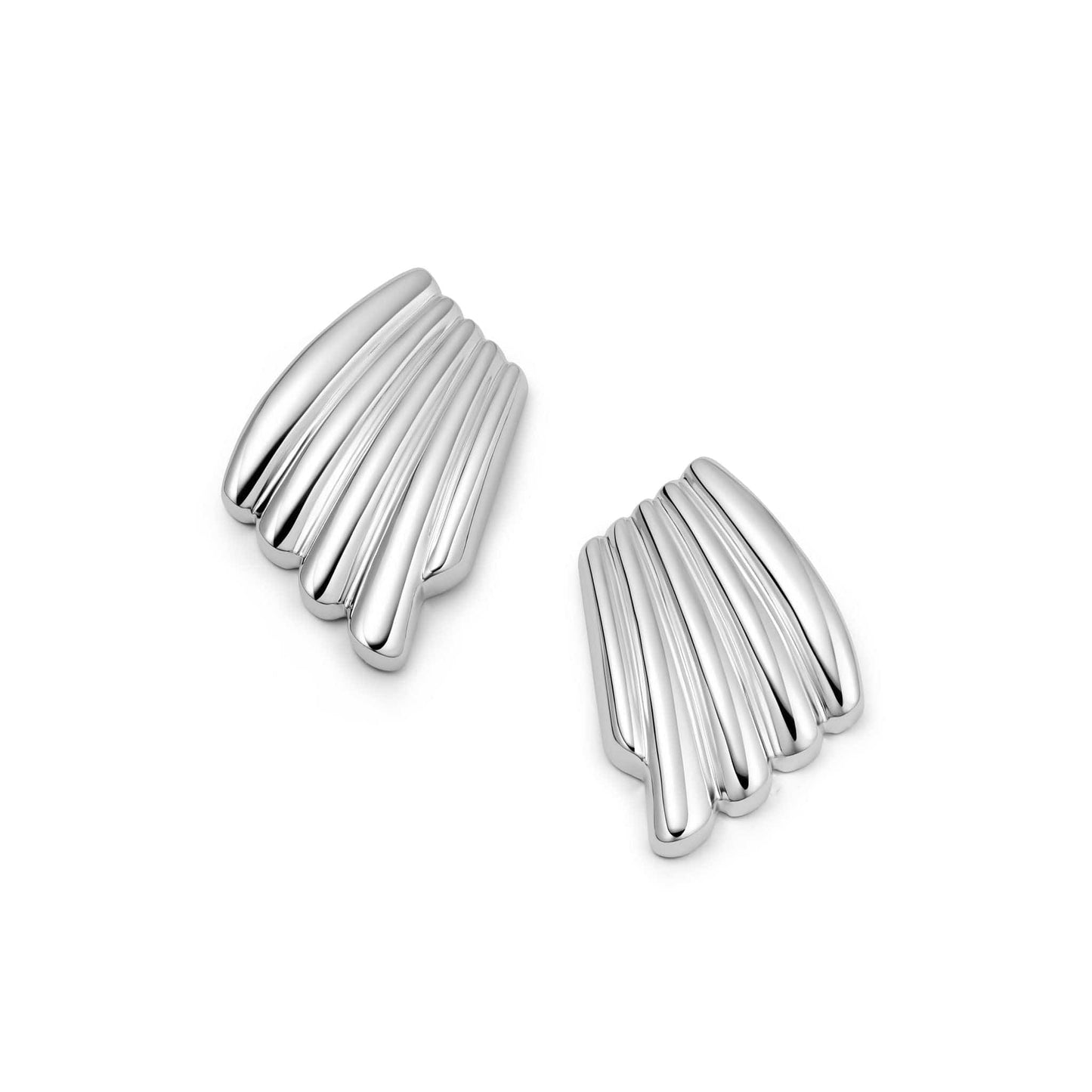 Polly Oversized Wave Stud Earrings Silver Plate