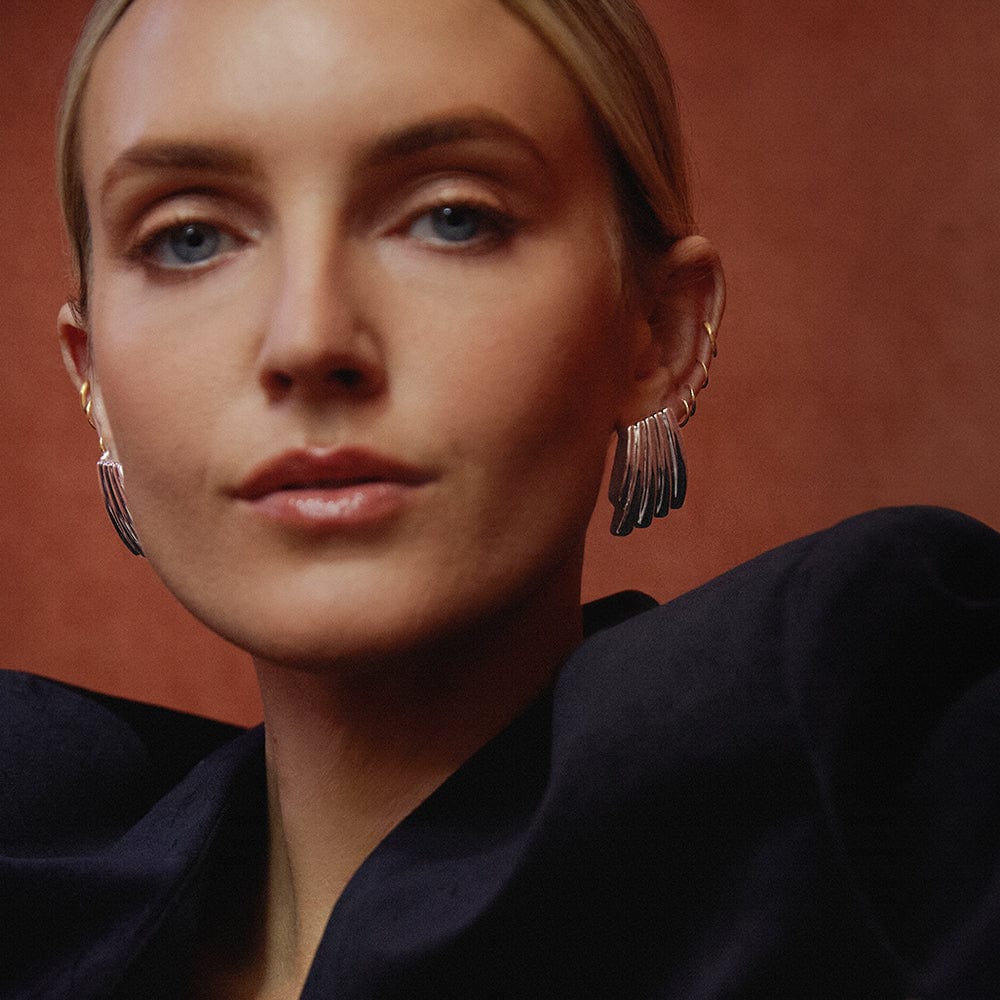 Polly Oversized Wave Stud Earrings Silver Plate