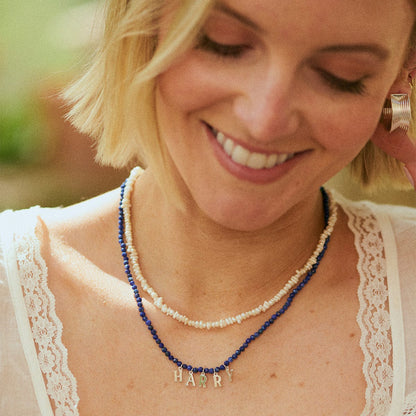 Polly Personalised Lapis Bead Necklace Sterling Silver