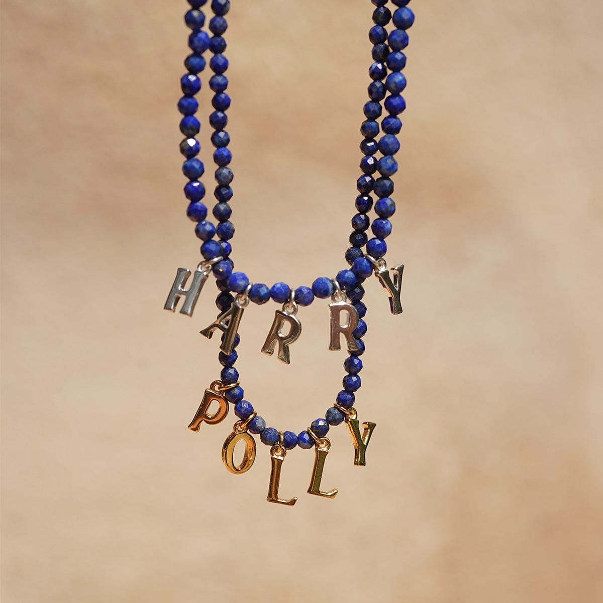 Polly Personalised Lapis Bead Necklace Sterling Silver