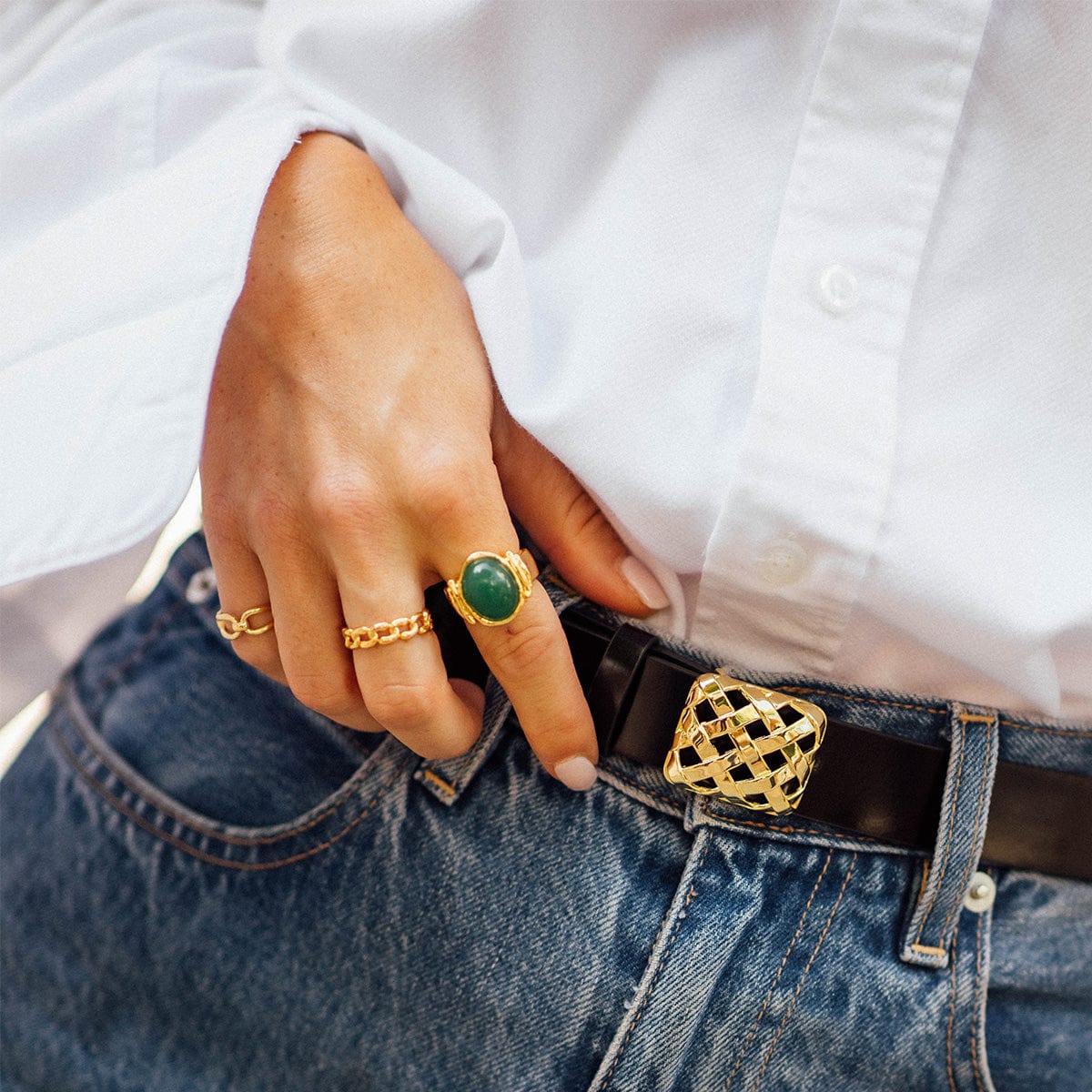 Polly Solid Chain Ring 18ct Gold Plate