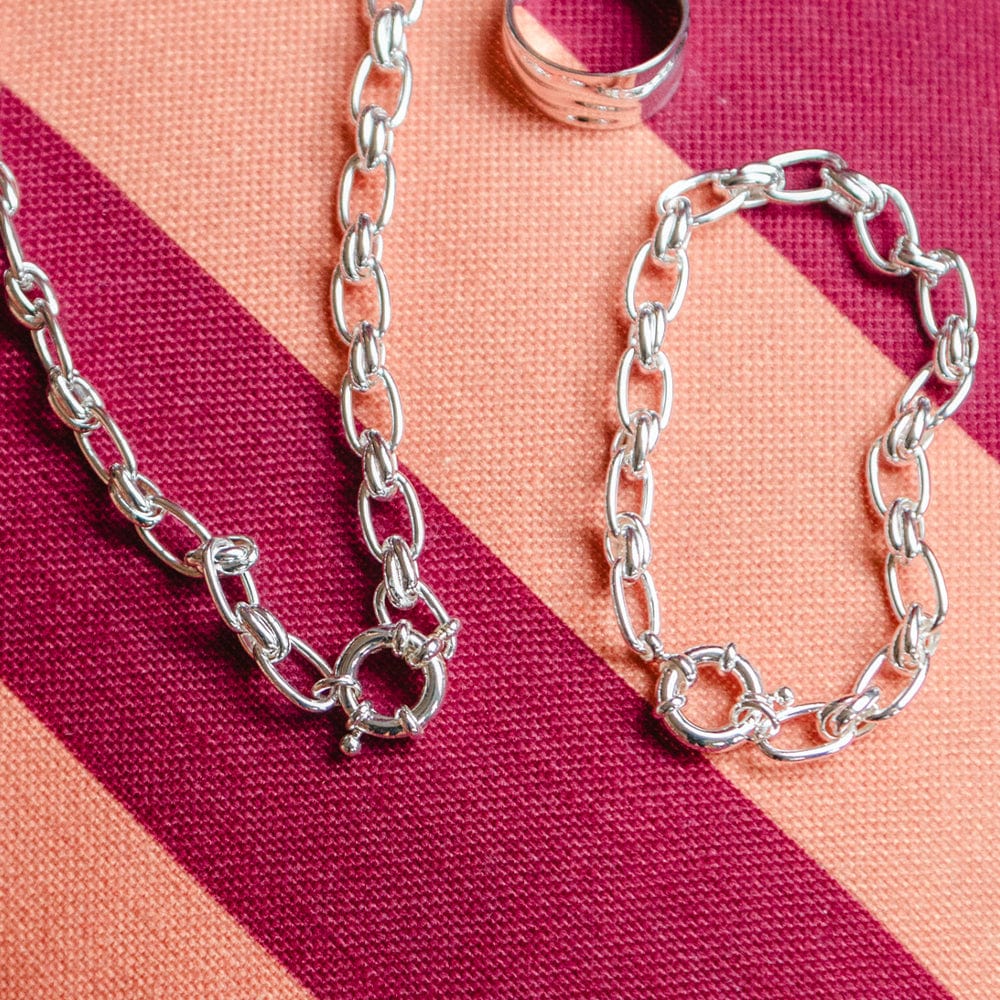 Polly Vintage Link Chain Layering Set Silver Plate