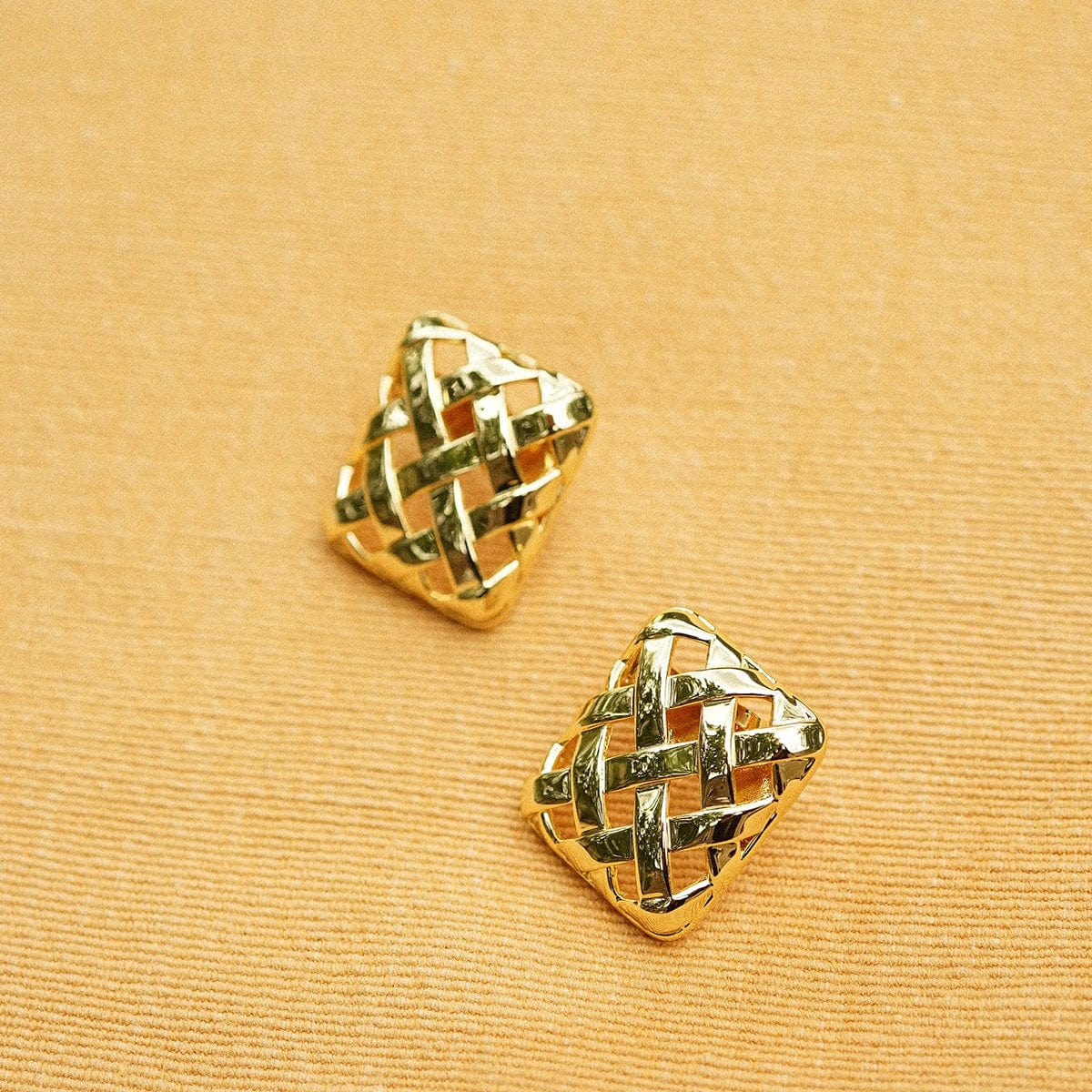 Polly Oversized Woven Square Stud Earrings 18ct Gold Plate