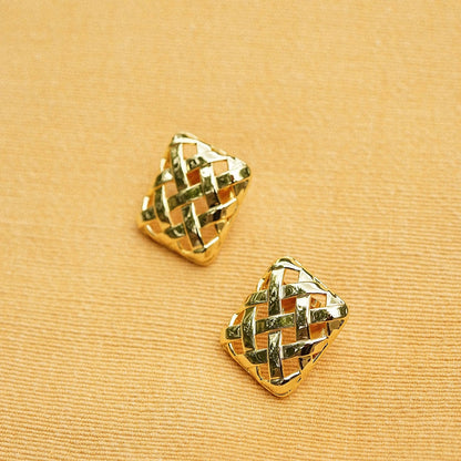 Polly Oversized Woven Square Stud Earrings 18ct Gold Plate