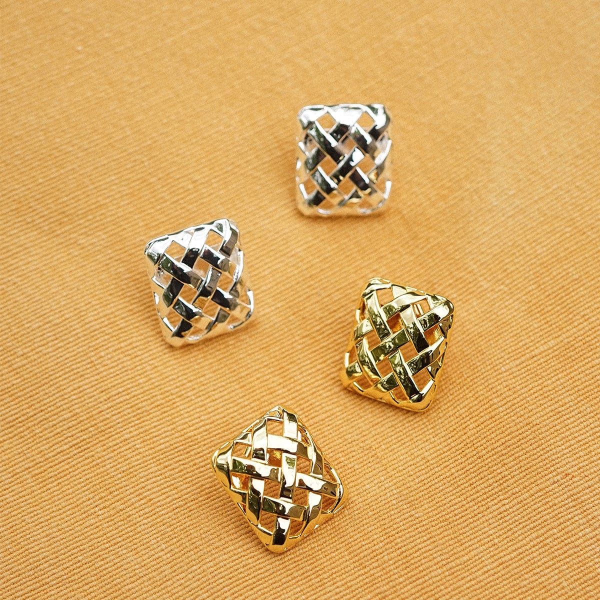 Polly Oversized Woven Square Stud Earrings Silver Plate