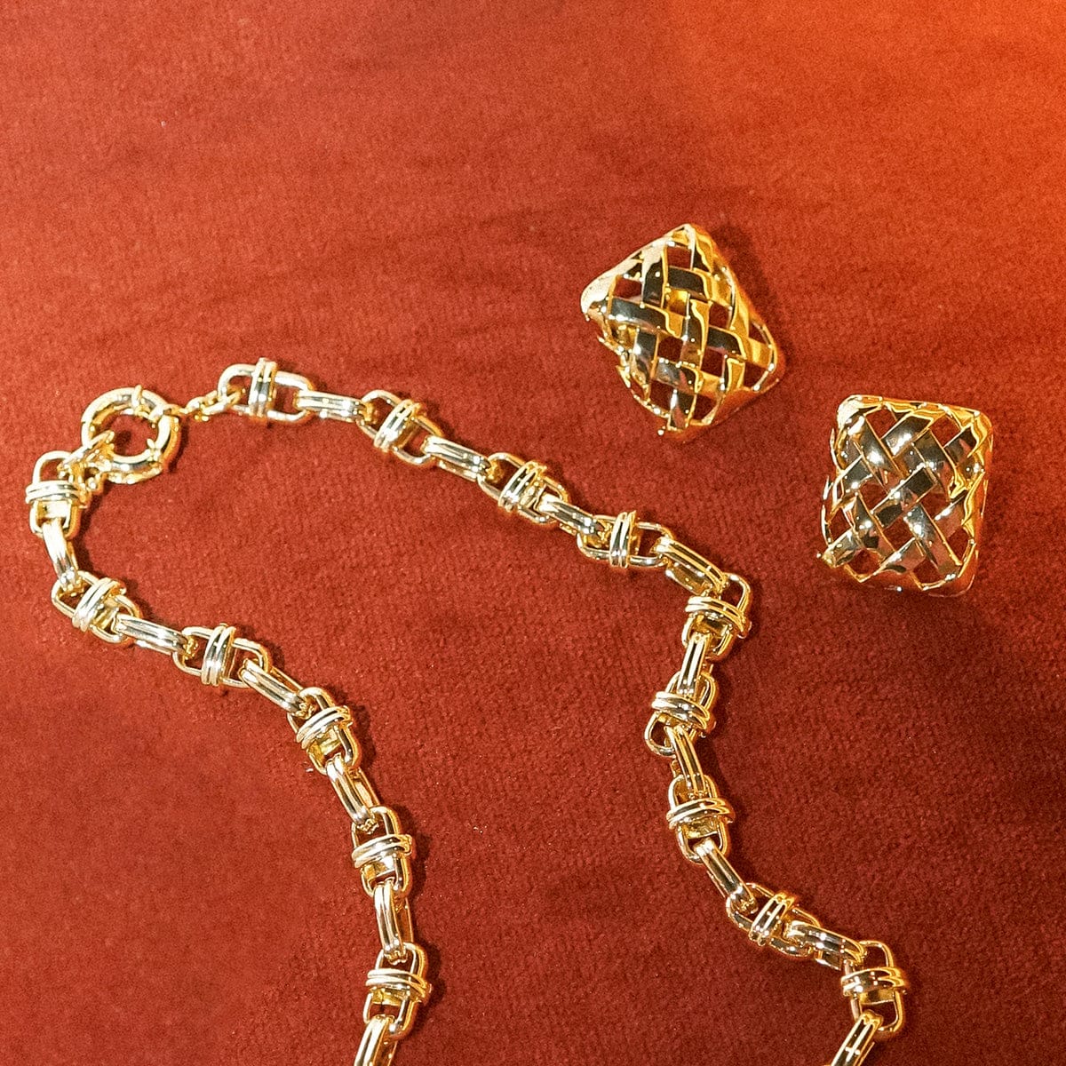 Polly Woven Square Studs 18ct Gold Plate