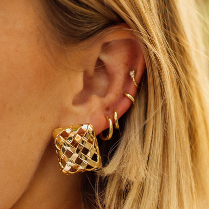 Polly Woven Square Studs 18ct Gold Plate
