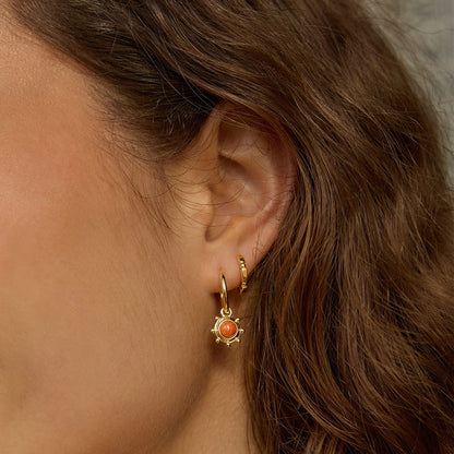 Red Coral Healing Stone Charm Earrings 18ct Gold Plate
