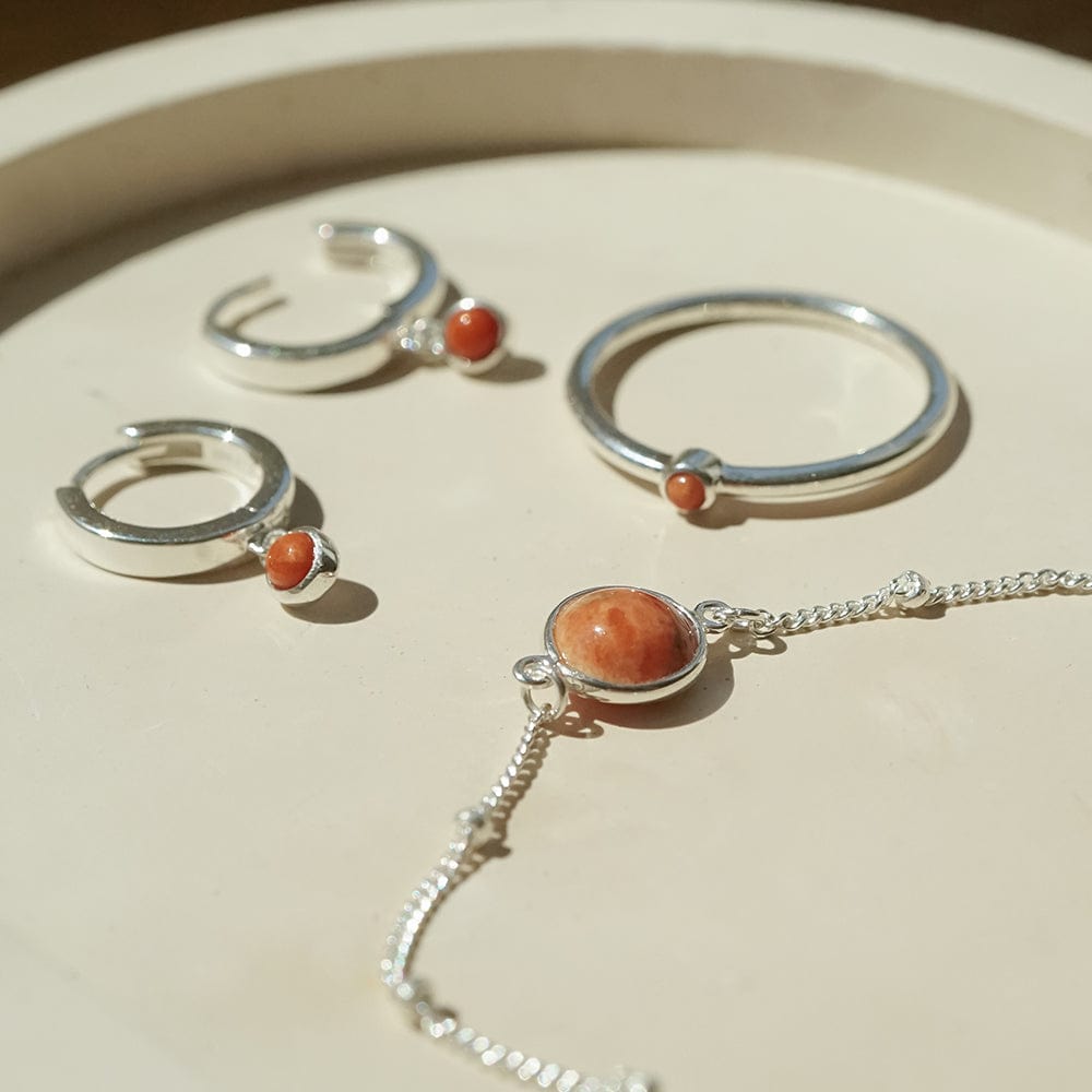 Red Coral Healing Stone Ring Sterling Silver