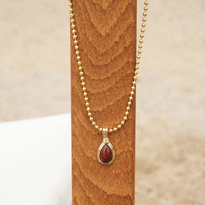 Red Jasper Pear Necklace 18ct Gold Plate