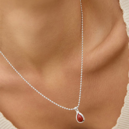 Red Jasper Pear Necklace Sterling Silver