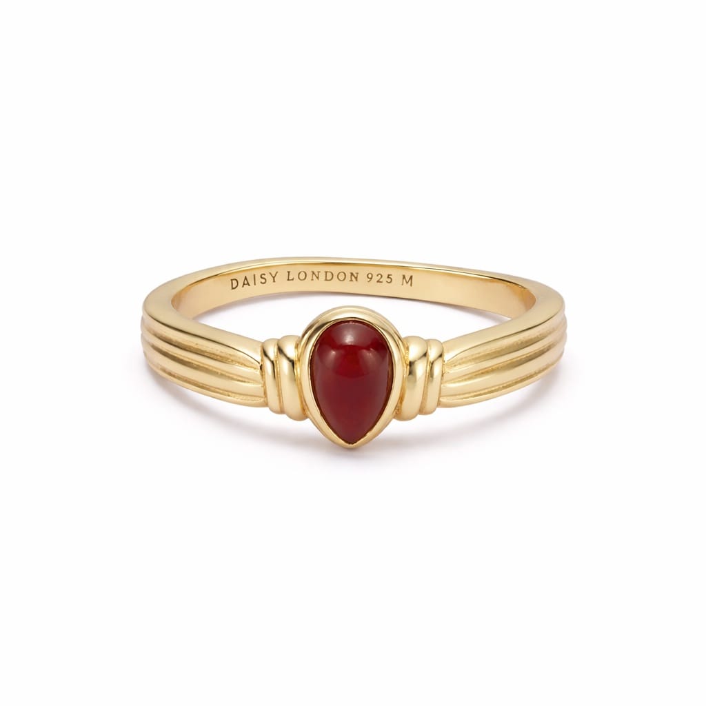 Red Jasper Pear Ring 18ct Gold Plate