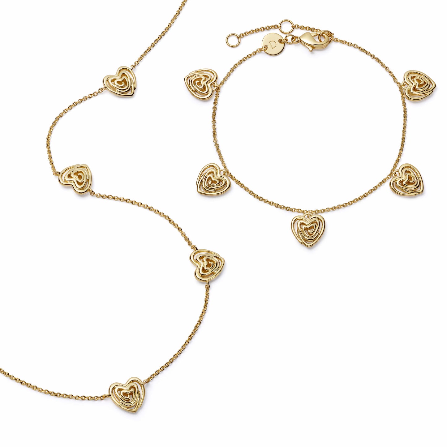 Scribble Hearts Charm Layering Set 18ct Gold Plate