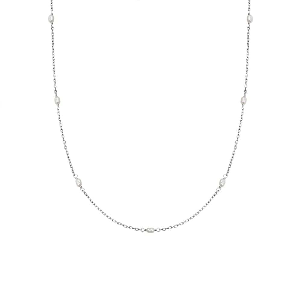 Seed Pearl Chain Necklace Sterling Silver