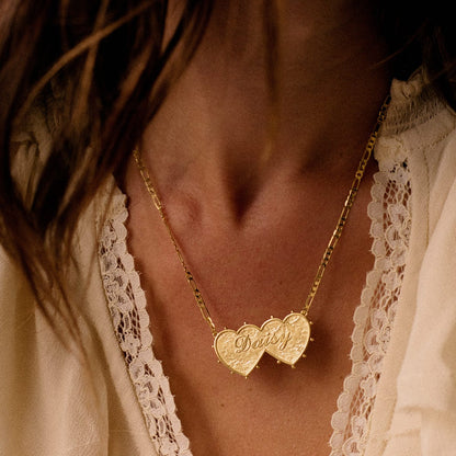 Shrimps 'Daisy' Double Heart Necklace 18ct Gold Plate
