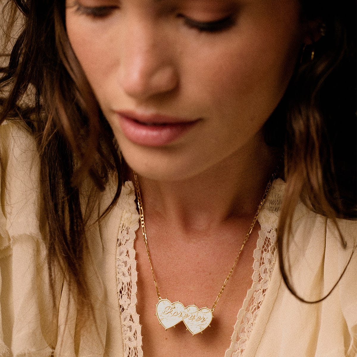 Shrimps 'Forever' Double Heart Necklace 18ct Gold Plate
