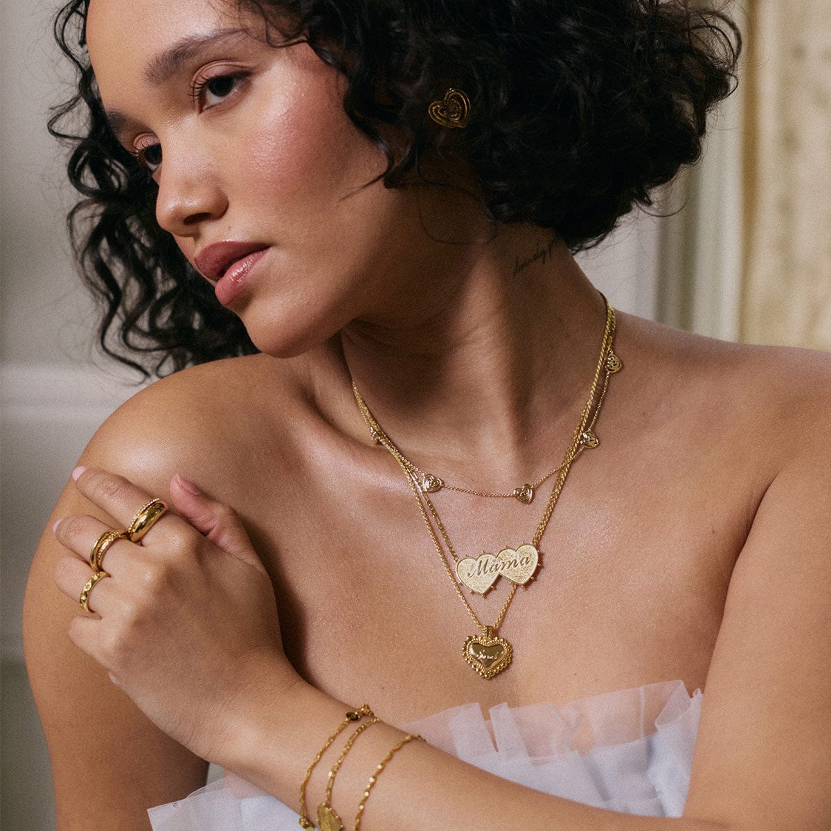 Shrimps Double Heart Necklace 18ct Gold Plate