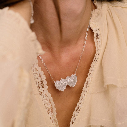Shrimps Double Heart Necklace Silver Plate