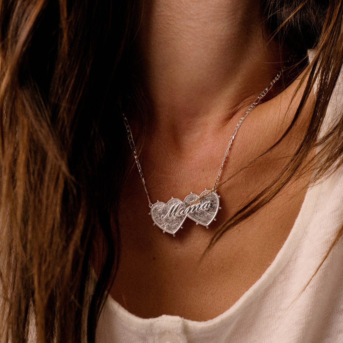 Shrimps Double Heart Necklace Silver Plate