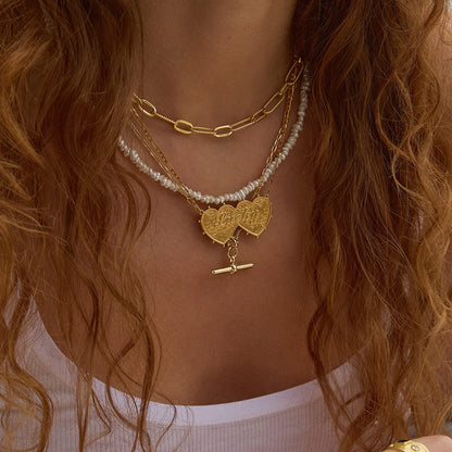 Shrimps Double Heart Personalised Necklace 18ct Gold Plate